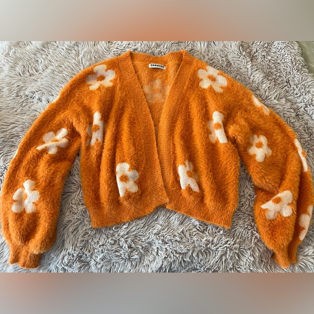 Fuzzy Daisy Print Cardigan